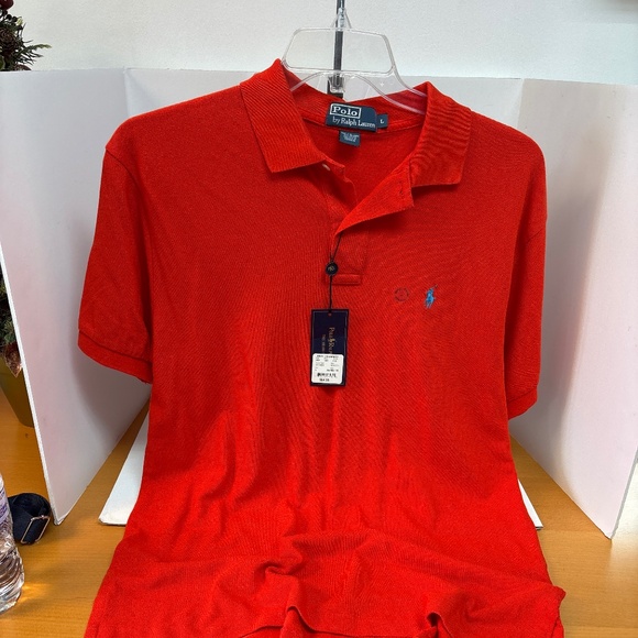 NWT Men’s Polo Ralph Lauren Orange Cotton Knit Shirt Size Large - Picture 2 of 5